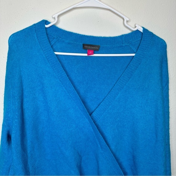 NWT Vince Camuto Shockwave Blue Surplice Neck Wrap Sweater Size Medium - Picture 3 of 13